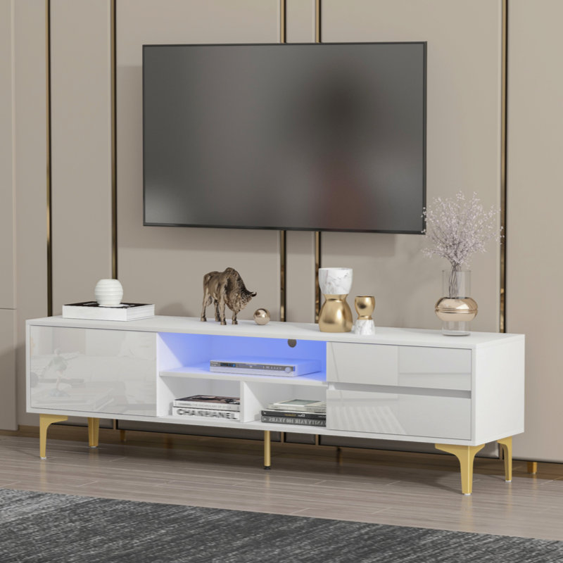WANDINGT TV Stand TV Cabinet Entertainment Center TV Console Media Console With LED Remote Control Lights UV Bloom Drawer Panel Metal Table Legs Can Be Placed In The Living Room Bedroom Color White Wa...